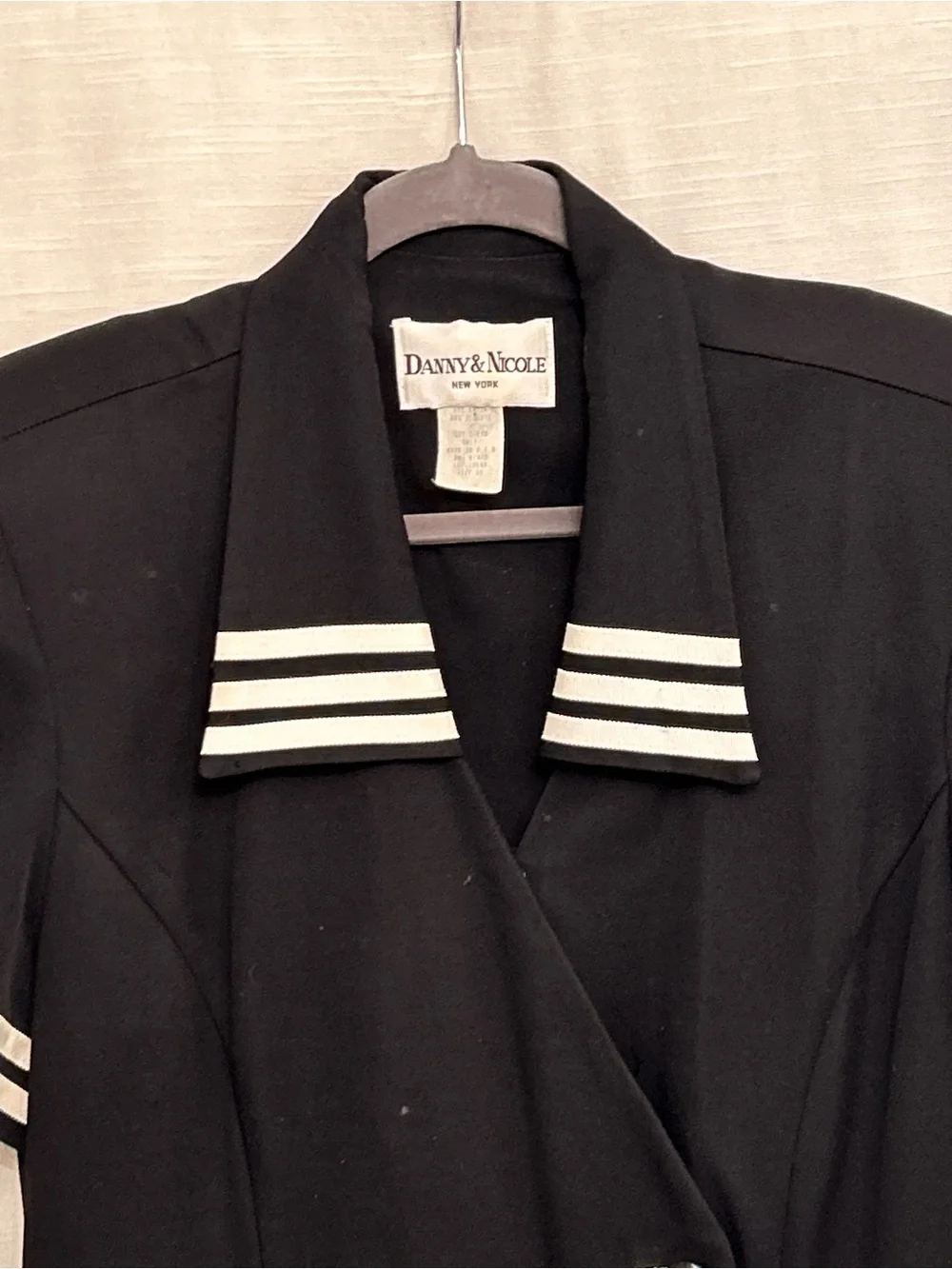 Danny & Nicole Black Double Breasted Nautical Sailor Dress with Stripe Collar - Picture 3 of 10